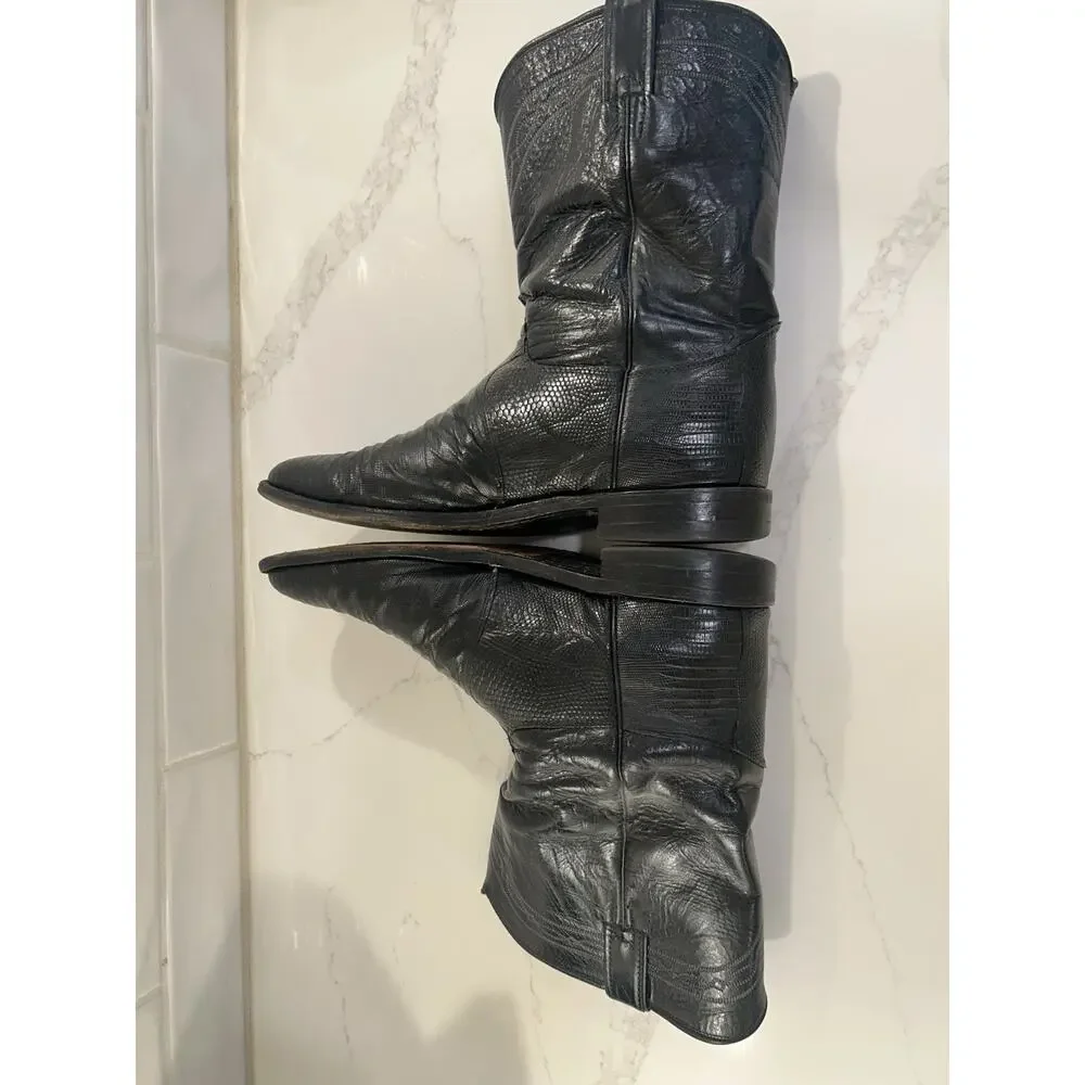 Vtg Justin 3112 Lizard Skin Cowboy Boots Mens Sz 12 EE USA Black Exotic Western